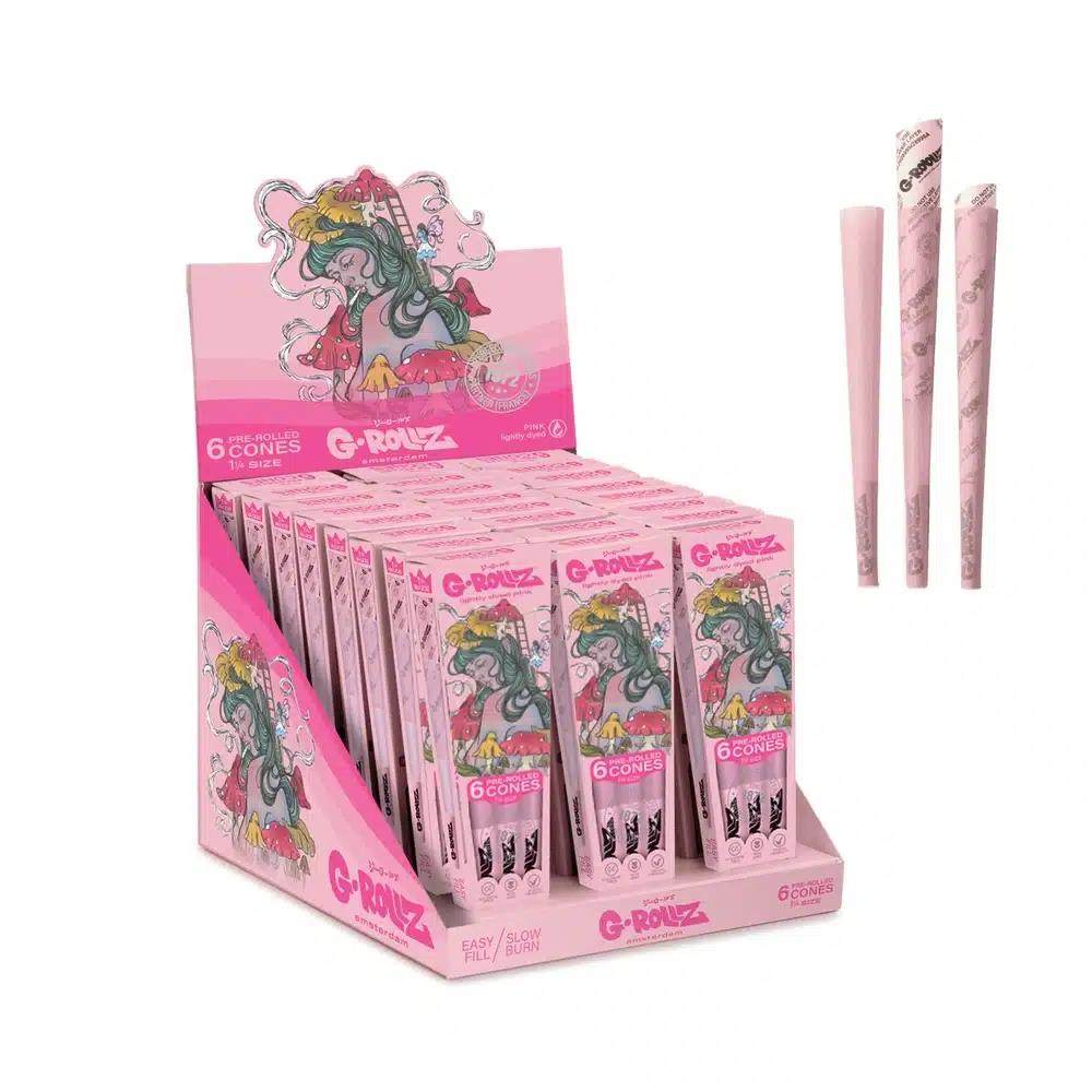 G-Rollz Shroomie 6 Pre-Rolled 1¼ Cones Lightly Dyed Pink - Secret Flowers