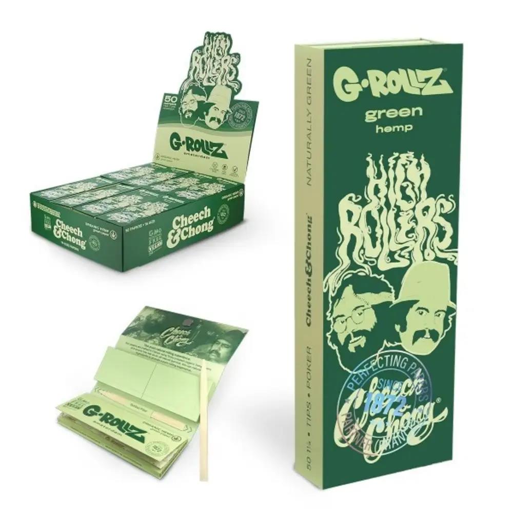 G-Rollz Cheech & Chong™ High Rollers Green Hemp 1¼ Papers + Tips & Poker