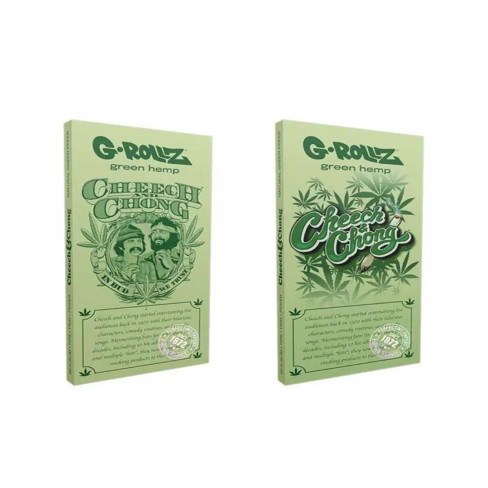 G-Rollz Cheech & Chong™ Badge Organic Hemp Green - 1¼ Size Papers + Tips, Tray & Poker