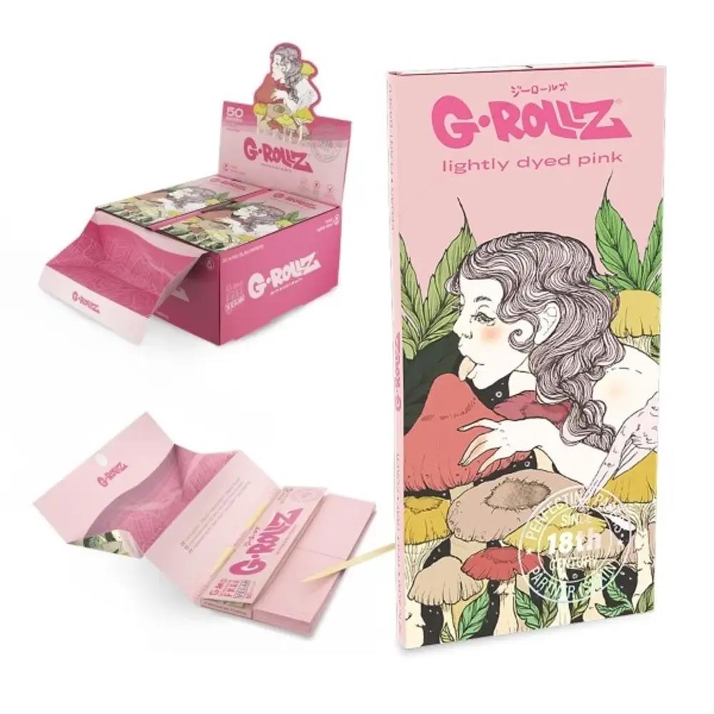 G-Rollz Mushroom Lick Lightly Dyed Pink KS Papers + Tips, Tray & Pocker