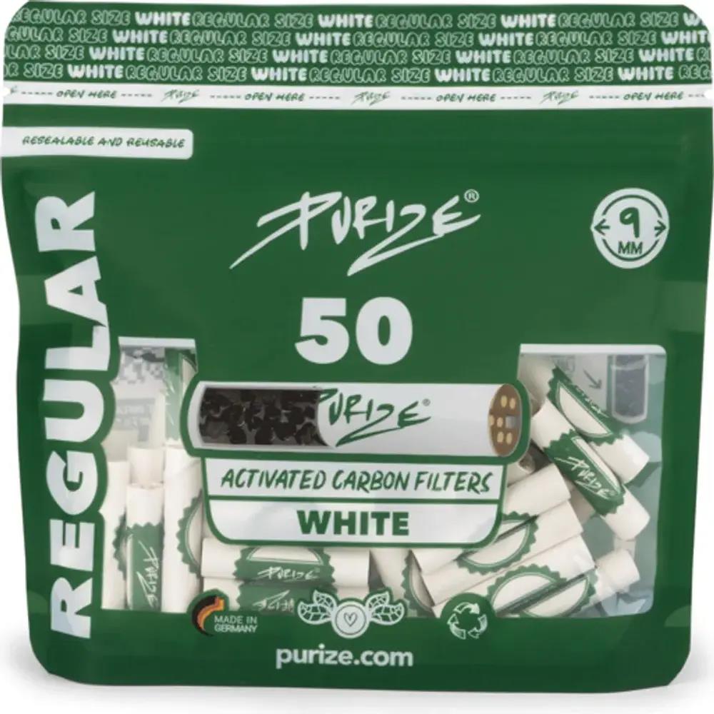 Purize Aktivkohlefilter White Regular Size 9mm - 50er Pack - Secret Flowers