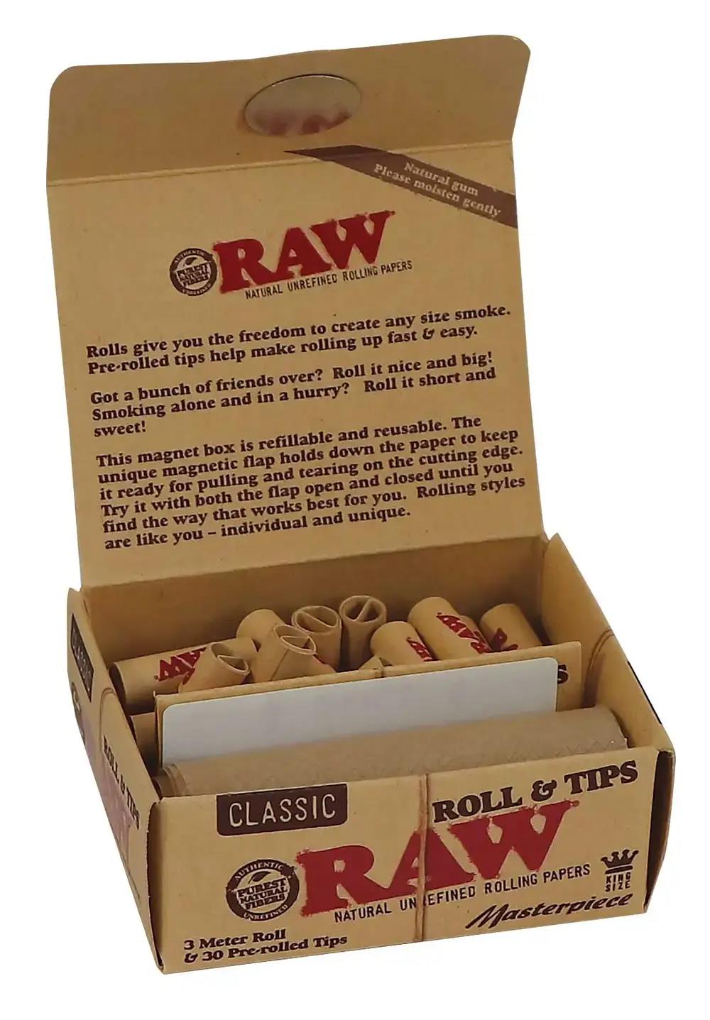 RAW Classic Masterpiece 3m Paper Roll + 30 Tips - Secret Flowers