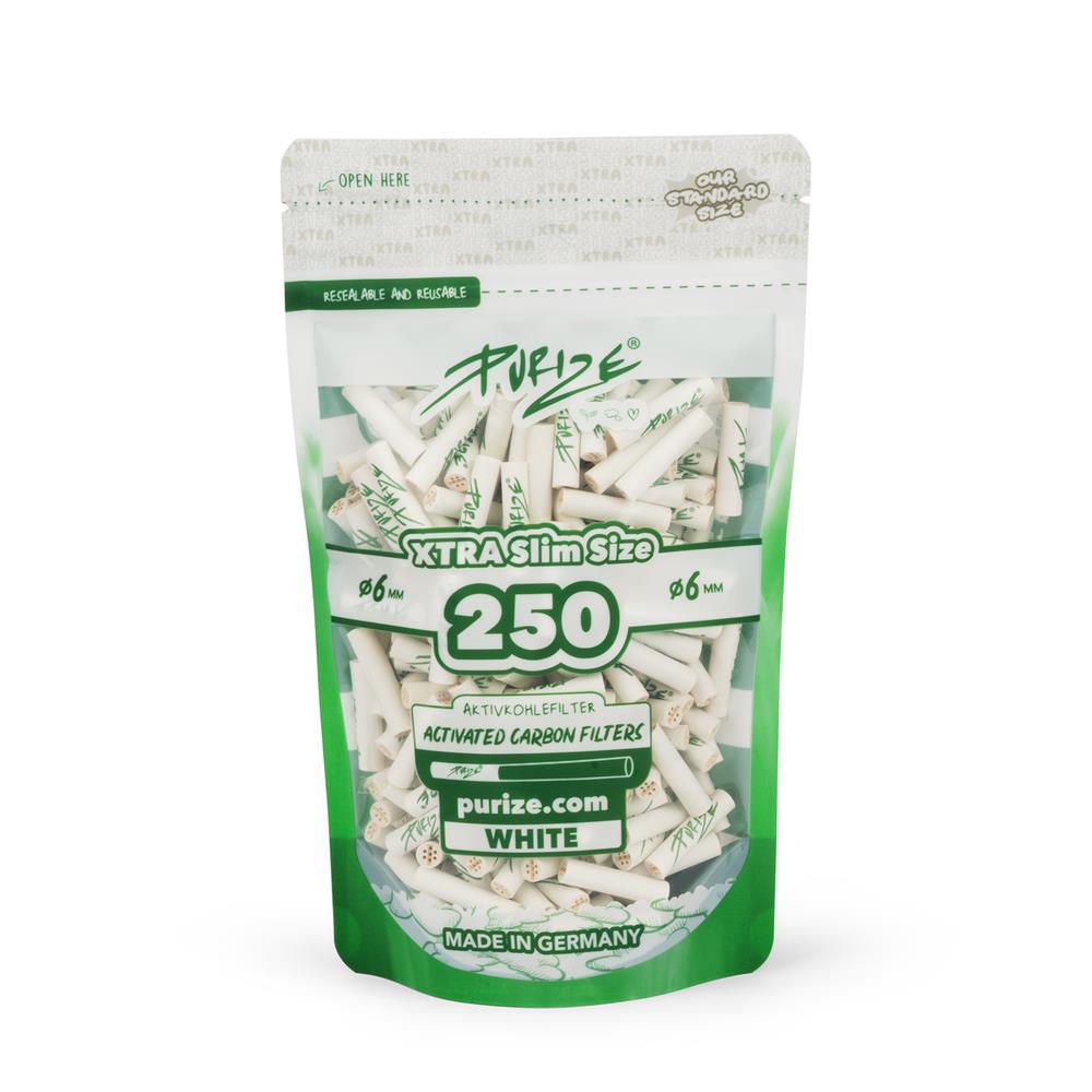 Purize Aktivkohlefilter White Xtra Slim Size 6mm - 250er Pack - Secret Flowers