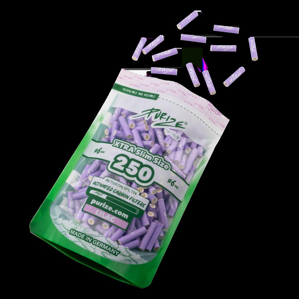 Purize Aktivkohlefilter Lilac Xtra Slim Size 6mm - 250er Pack - Secret Flowers