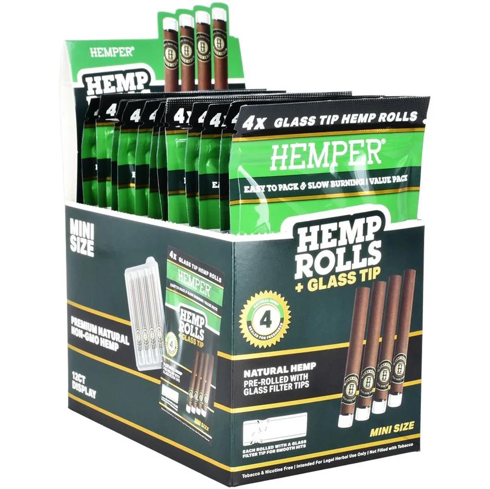 Hemper 4 Hemp Rolls  + Glass Tips - Secret Flowers