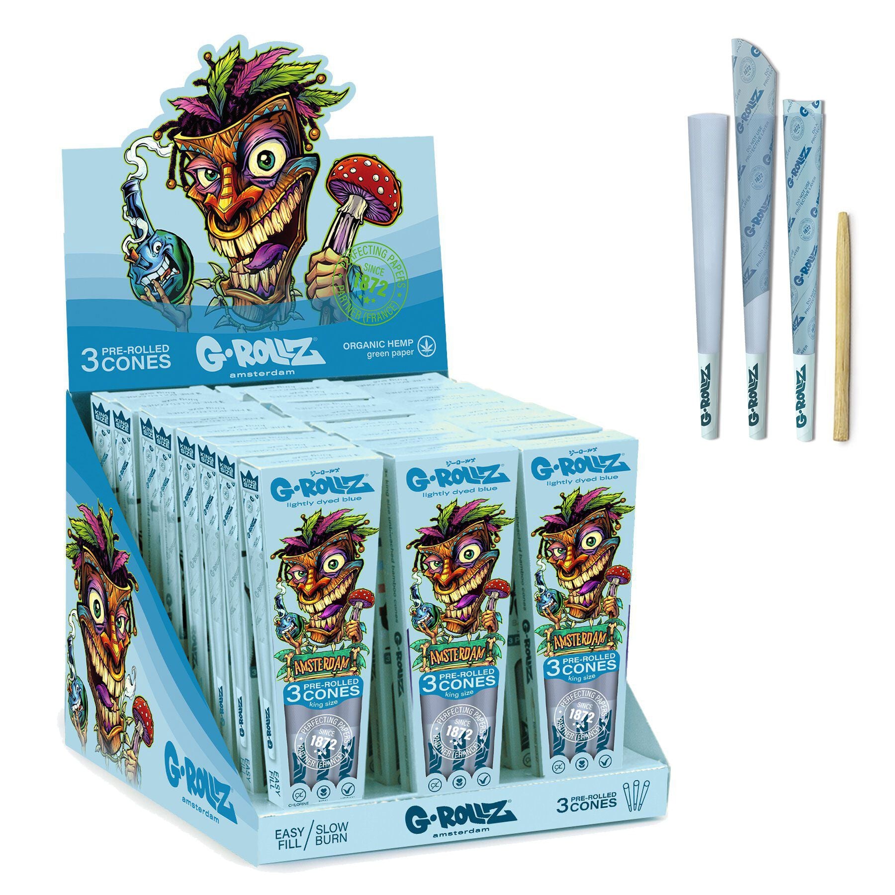 G-Rollz Tiki Blue 3 Pre-Rolled KS Cones Lightly Blue - Secret Flowers